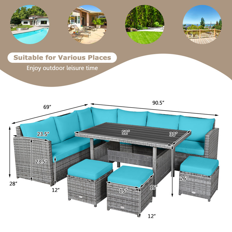 Latitude Run® Rattan Wicker 9 Person Seating Group with Cushions